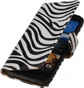 Zebra Bookstyle Wallet Case Hoesjes Geschikt voor HTC One M9 Wit