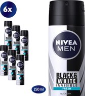 NIVEA MEN Invisible for Black & White Fresh - 6 x 150ml - Voordeelverpakking - Deodorant Spray