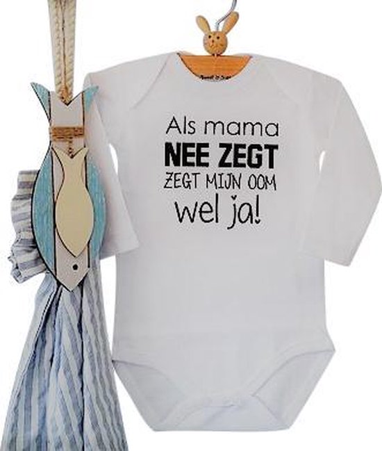Baby Rompertje met tekst Als mama nee zegt zegt mijn oom wel ja | Lange mouw | wit zwart | maat 62/68 | zwangerschap aankondigen...