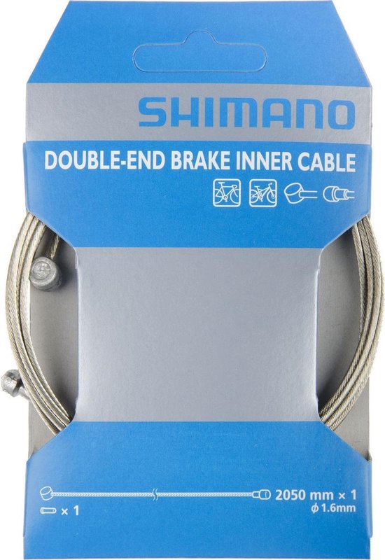 Shimano verpakking met dubbele remkabel, 2050mm x 1.6mm, RVS, zilverkleurig.
