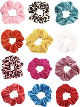 Kraagjeskopen.nl Scrunchie set Velvet Hair accessory Hair elastic - 12 pieces happy colors