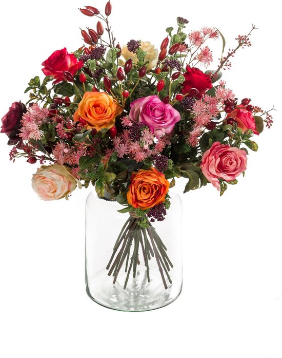 Emeraude - Bouquet de roses flamboyantes - 50 cm - coloré
