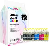 Inktdag inktcartridges voor  LC1000 Brother inktpatronen  LC 970 inktcartridges multipack van 10 stuks (4*zwart, 2*CMY)