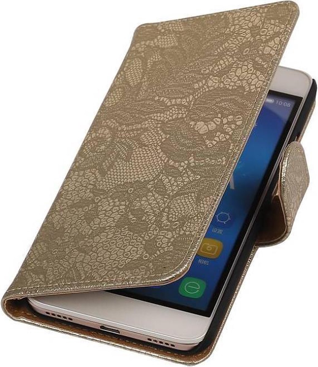 Lace Bookstyle Wallet Case Hoesjes Geschikt voor Huawei Honor 4 A / Y6 Goud
