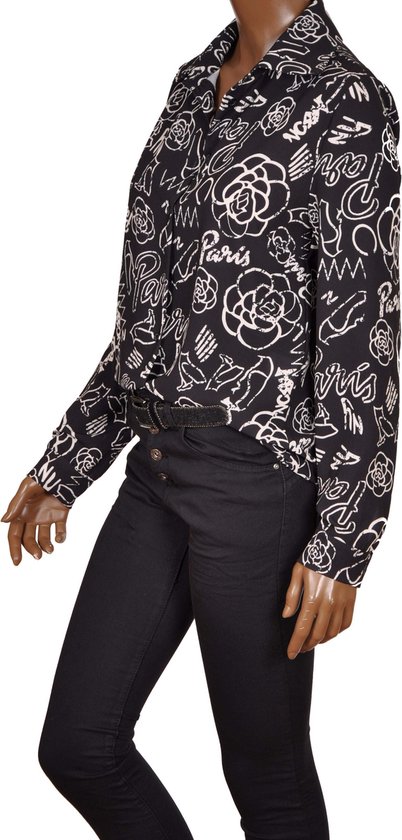 Zwarte print blouse Paris van Triple Nine - Maat S | bol.com