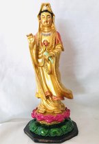 Staand Kwan Yin beeld kleur 27 cm Kwan Yin, ook wel Quan Yin Guanyin of Kannon boeddha .Dit in hoge kwaliteit resin gefabriceerde staande Kwan Yin beeld is vol met details, heeft p