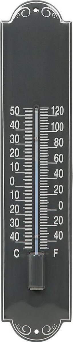 Thermometer emaille grijs deco 6,5x30cm