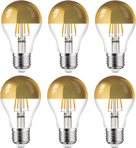 6 pièces - Lampe LED semi-miroir or E27 4W 2200K 350lm Ø6x10.6cm