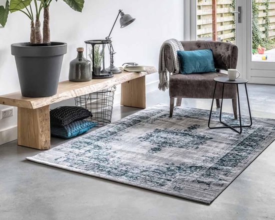 Tapis de salon Cool Vintage - Gris foncé & Bleu - 80 x 150 cm