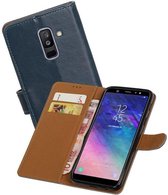 Zakelijke Book Case Telefoonhoesje Geschikt voor de Samsung Galaxy A6 Plus 2018 - Portemonnee Hoesje - Pasjeshouder Wallet Case - Blauw