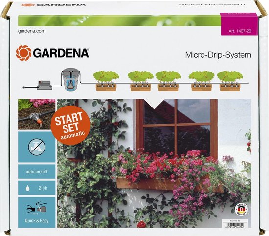 Volautomatische bloembakbesproeiing set Gardena 5-6 m, computergestuurd, 25 druppelaars, uitbreidbaar