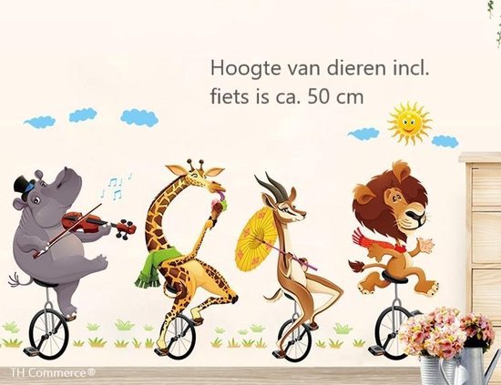 Muursticker Dieren voor Slaapkamer Woonkamer Kinderkamer Huiskamer - Wanddecoratie - Giraf Nijlpaard Leeuw Bok - Safari - Jungle TH Commerce nr. 18461