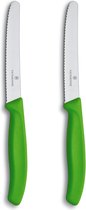 Victorinox 2 x Pack Paring Knife with Ultra-Sharp Wavy Edge - Swiss Classic Tomato & Sausage Knife - Light Green - blade 11 cm