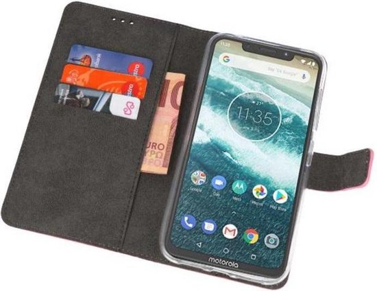 Bestcases Porte-cartes Étui pour téléphone Motorola Moto One Power - Rose