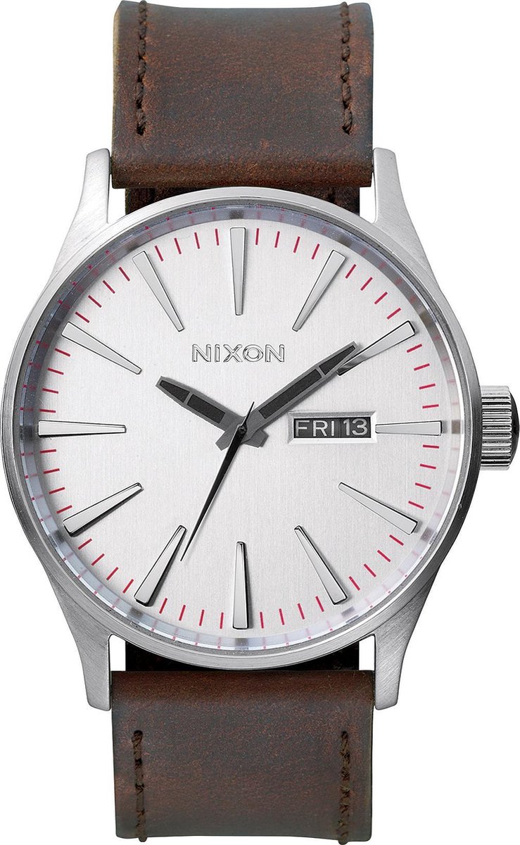 Nixon The Sentry Leather Silver-Brown A1051113 - Horloge