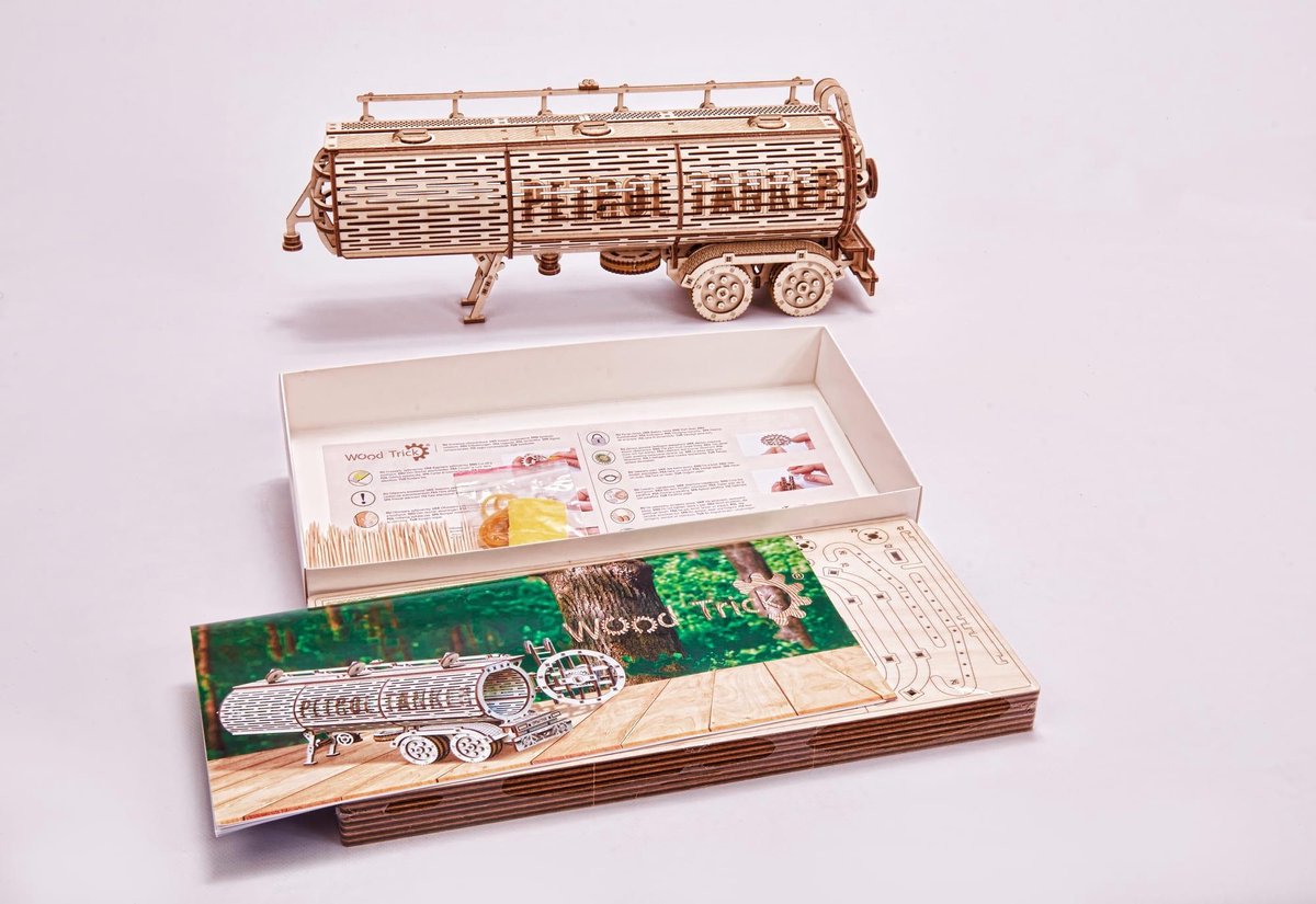 Wood Trick – Modelbouw 3D houten puzzel – de Tankaanhangwagen – Tank Trailer – Uitbreiding op Grote Vrachtwagen Big Rig - 220 stuks - Geen lijm noch verf nodig! — afbeelding 19