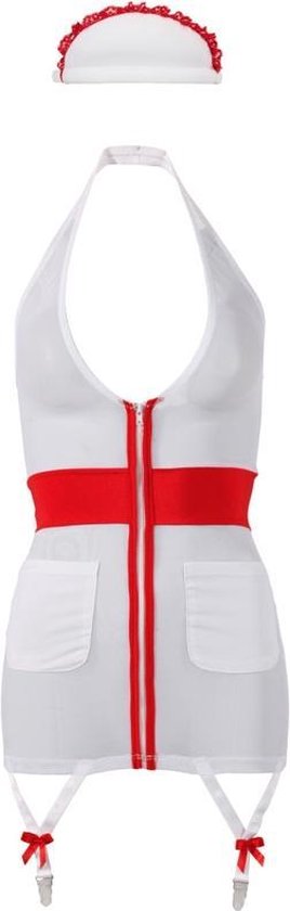 Cottelli Collection – Sexy Zuster Outfit met Realistische Kenmerken Inclusief Hoofdband en Verstelbare Bandjes – Maat S – Wit