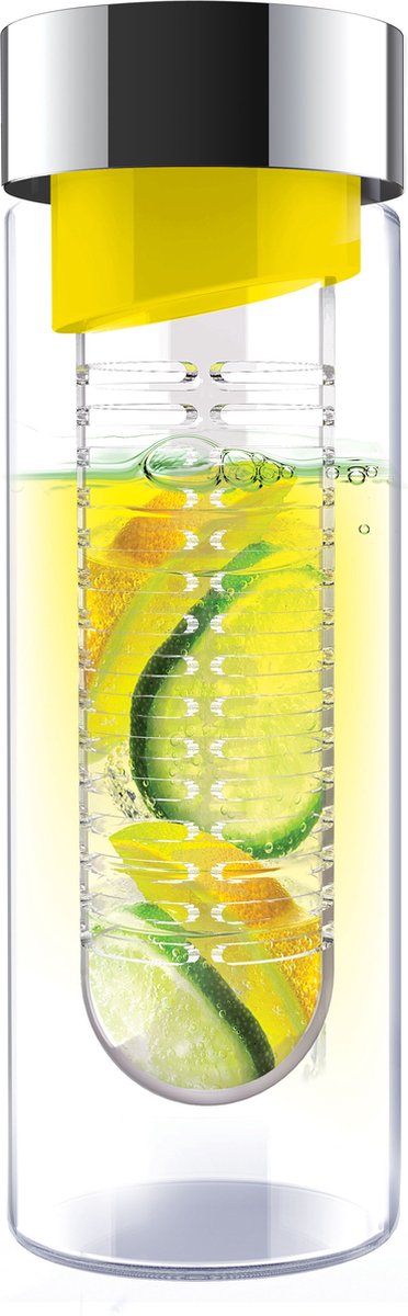 Asobu Flavour It Drinkbeker - Glas - Incl. Fruitinfuse - 480 ml - Geel/Zilver