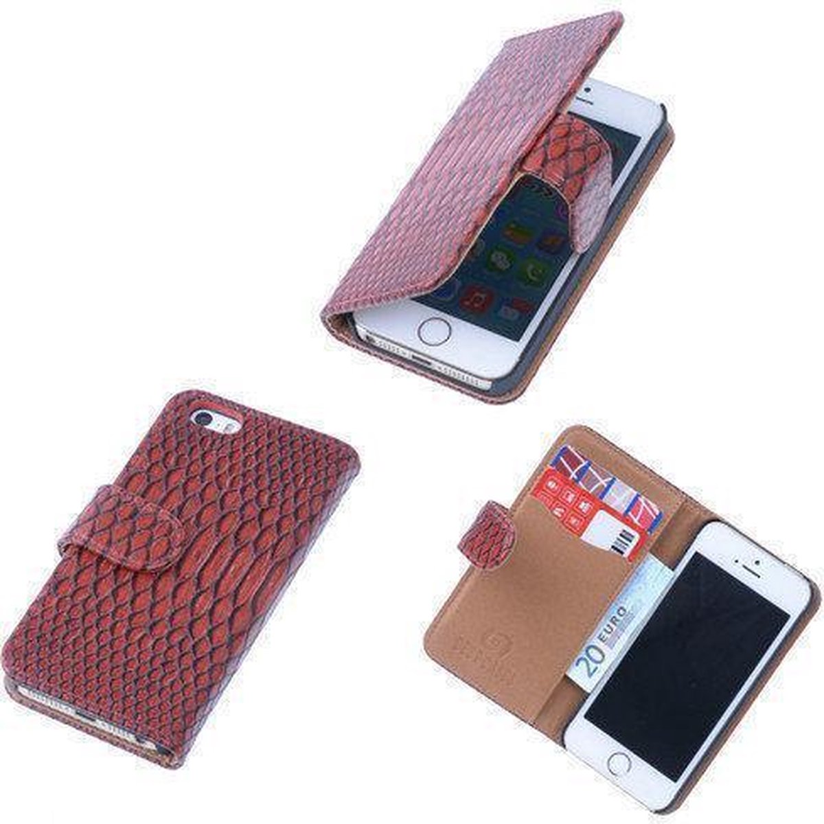 Bestcases "Slang" Rood Bookcase Cover Hoesje Apple iPhone 5 5s