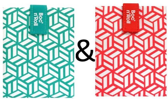Boc'n'Roll Foodwrap herbruikbaar Boterhamzakje - Tiles Green en Red