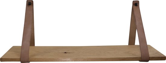 Leren plankdragers met eiken plank 100 cm - 2 leren banden - taupe -  wanddecoratie | bol.com