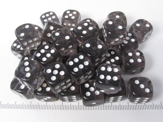 Chessex Translucent 12mm 36 D6 Dice Set – Smoke & White, For MTG Or D&D