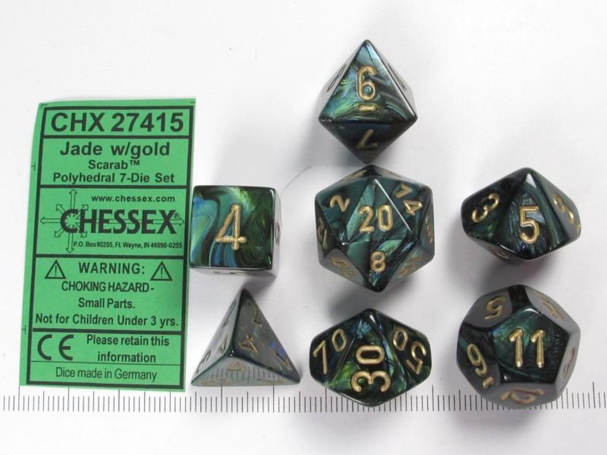 Chessex Scarab Jade/gold Polydice Dobbelsteen Set (7 stuks)