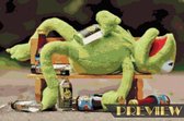 DP® Diamond Painting pakket volwassenen - Afbeelding: Groene kikker dronken op bankje - 40 x 60 cm volledige bedekking, vierkante steentjes - 100% Nederlandse productie! - Cat.: Dieren - Rept