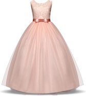 Communie jurk Bruidsmeisjes jurk bruidsjurk zalm roze 164-170 (170) prinsessen jurk feestjurk + bloemenkrans