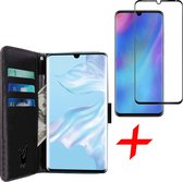 iCall - Etui Huawei P30 Pro + Protection d'écran en verre trempé plein écran - Etui cuir TPU portefeuille Flip Wallet - Noir