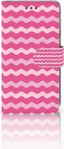 Geschikt voor iPhone XR Hoesje met ruimte voor pasjes Waves Pink