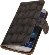 Mobieletelefoonhoesje - Samsung Galaxy S4 Mini Hoesje Glans Krokodil Bookstyle Grijs