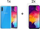 Samsung a50 hoesje - Samsung galaxy a50 hoesje siliconen case hoes cover hoesjes transparant - hoesje samsung a50 - 2x Samsung a50 screenprotector screen protector