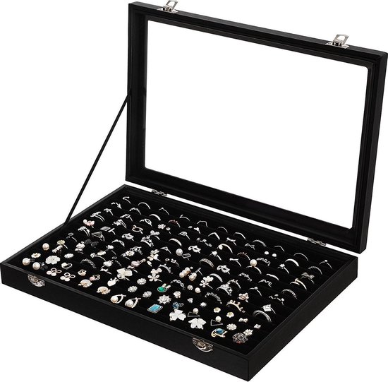 Kenmerkend leer Beïnvloeden Luxe Sieraden Display Opbergdoos - Oorbellen & Ringen Houder - Juwelen  Opbergbox - Zwart | bol.com