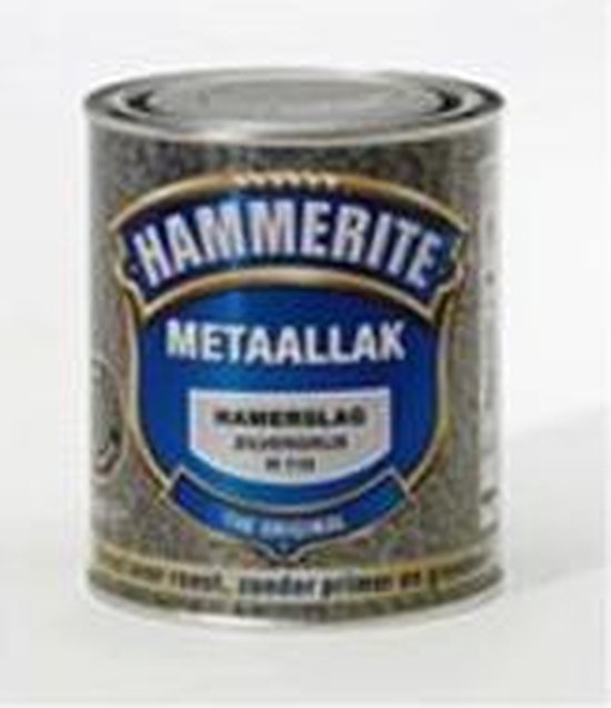 Blik Hammerite metaallak zijdeglans zilverkleurig.