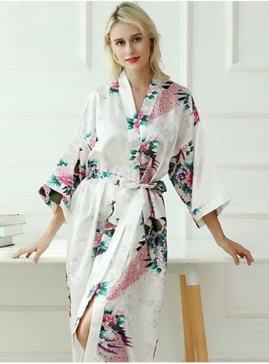 Kimono chinois peignoir robe de chambre dames en satin blanc taille XXL