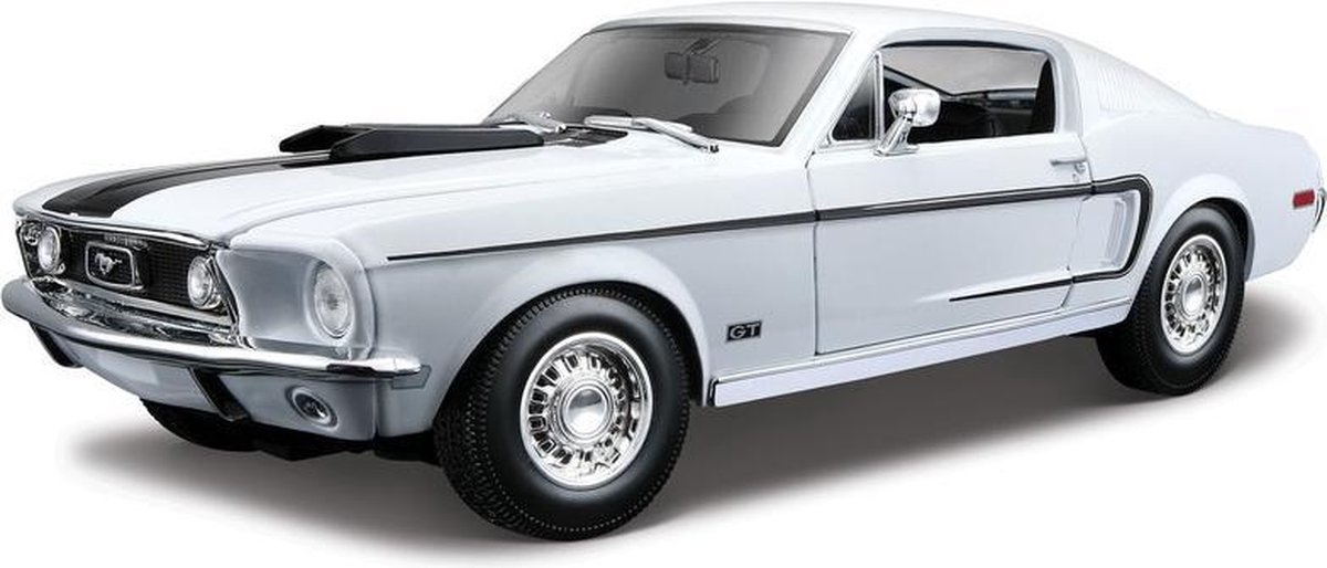 Modelauto Ford Mustang GT Cobra 1968 wit/zwart 24 cm schaal 1:18 - speelgoed auto schaalmodel - Bburago