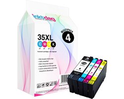 Inktdag inktcartridges voor Epson 35 XL / Epson 35XL, multipack van 4 kleuren (1*BK, C, M en Y) voor Epson WorkForce Pro WF-4740, WF-4730, WF-4720,…