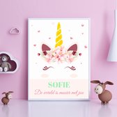 Gepersonaliseerde Poster Babykamer Of Kinderkamer, Poster Met Naam Van Kind, Gepersonaliseerd Kraamcadeau. Inclusief Fotolijst ! 21x30 Cm (A4). Unicorn, de Wereld Is Mooier Met Jou