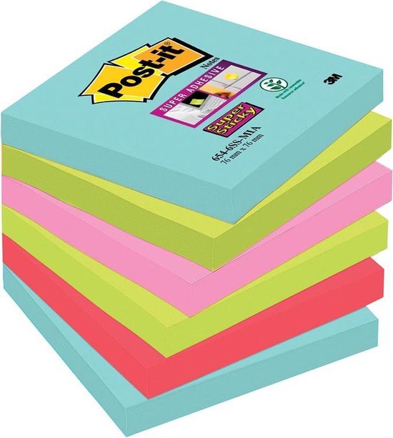 Post-it Super Sticky Notes 76 x 76 mm Neon Kleuren 90 Vellen Voordeelpak 21 blokken 3 GRATIS | Viking Direct NL