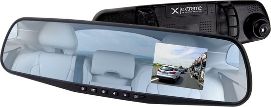 X-treme XD103 Miroir / Rétroviseur Intérieur Dashcam FULL HD avec Vision Nocturne, Microphone et Détection de Mouvement - Noir