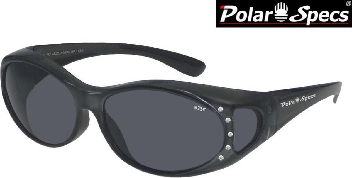 Polar Specs® Overzet Zonnebril PS5076 Diamond –Metallic Grey – Polarized Black – Medium – Women