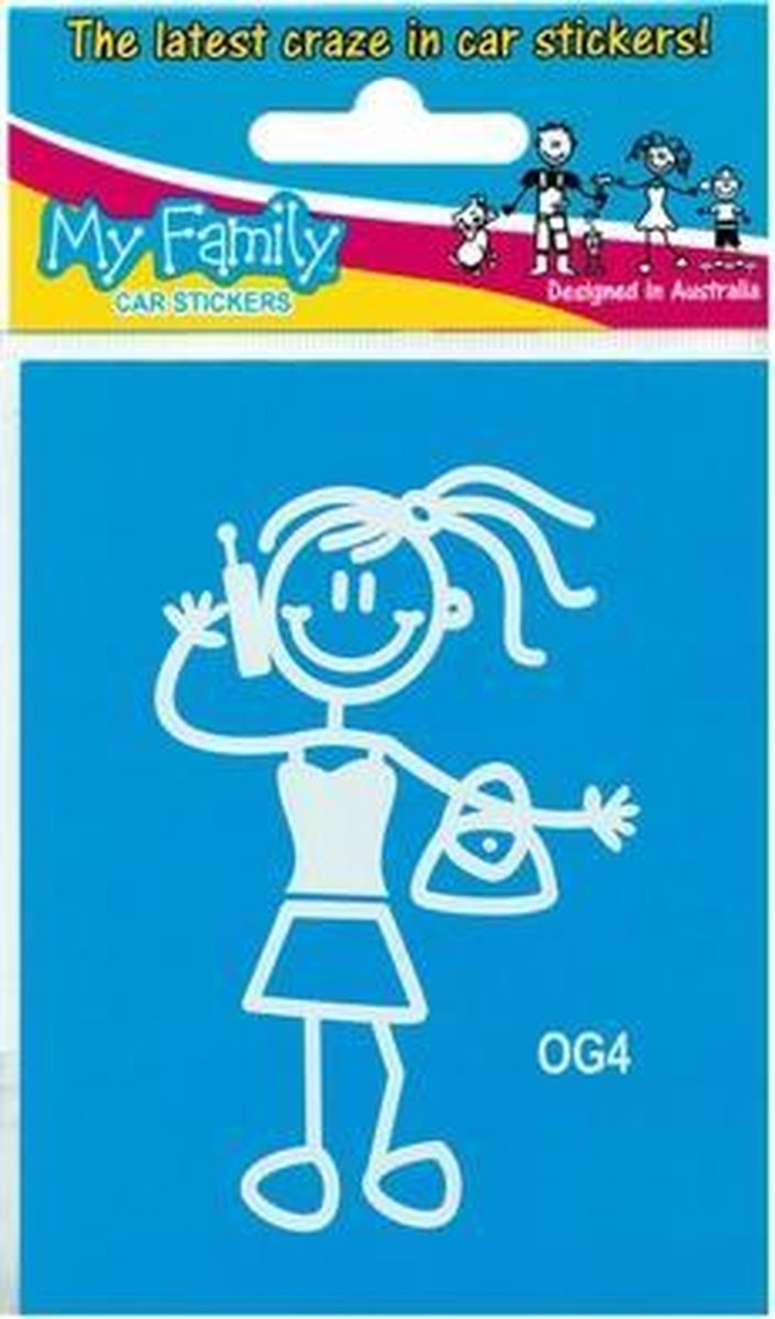 Meisje met gsm - autosticker - wit - 8,9 cm