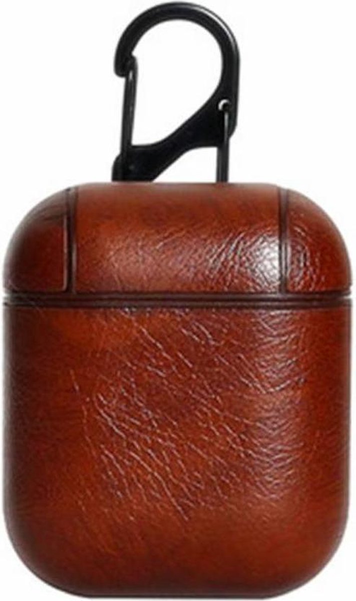 Airpods Leren Case Cover - Hoesje voor Apple Airpods Leer - Donker Bruin