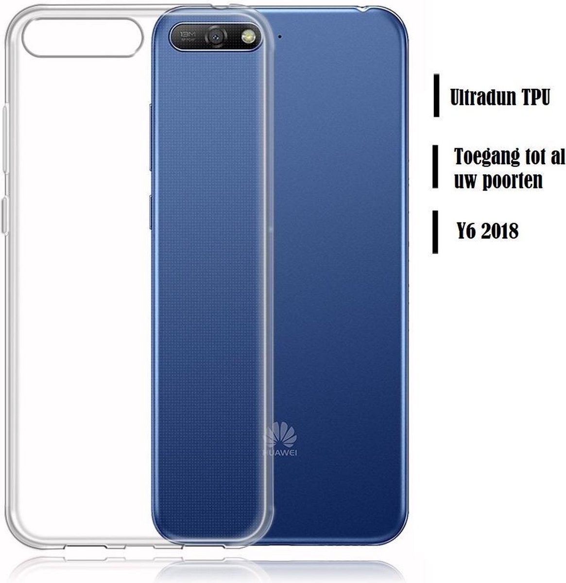 DrPhone Y6 2018 TPU Hoesje - Transparant Ultra Dun Premium Soft-Gel Case Transparant