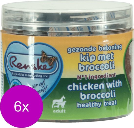 Renske Gezonde Beloning Hartjes 100 g – Hondensnacks – 6 x Kip&Broccoli