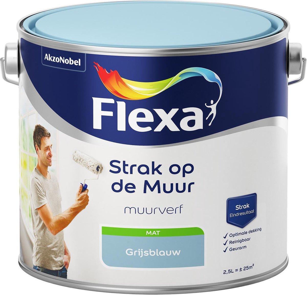 Flexa Strak op muur Muurverf - Mat - 2,5 liter - Grijsblauw | bol.com