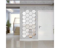 Spiegel Sticker Set - Grote Set - Zilverkleurig - Wandspiegel - Waterproof Badkamer - 16 cm x 18 cm - Groot - 21 Stuks