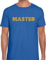 Master goud glitter tekst t-shirt blauw voor heren L