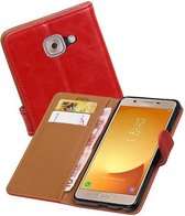 Zakelijke Book Case Telefoonhoesje Geschikt voor de Samsung Galaxy J7 Max - Portemonnee Hoesje - Pasjeshouder Wallet Case - Rood